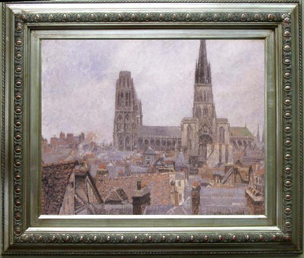framed  Camille Pissarro The Roofs of Old Rouen,Gray Weather, Ta130